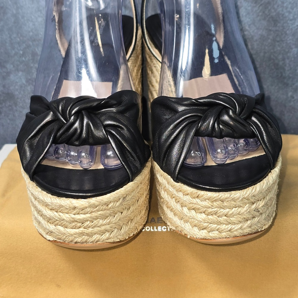 NWB Michael Kors Silvana Runway Wedge Sandals Black Leather Espadrille 8.5 - Picture 2 of 8